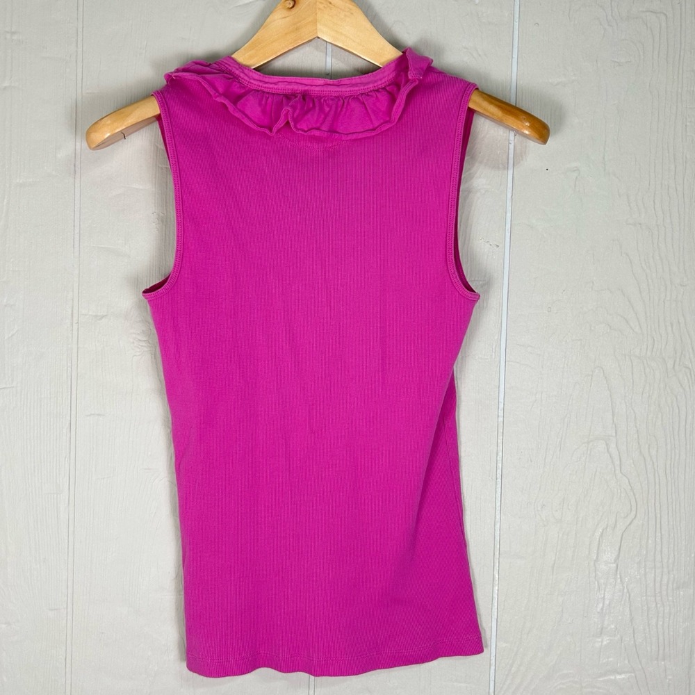 Lauren Ralph Lauren Y2K Tank Top Ribbed Ruffle Hot Pink Women's Small Preppy - Picture 6 of 8
